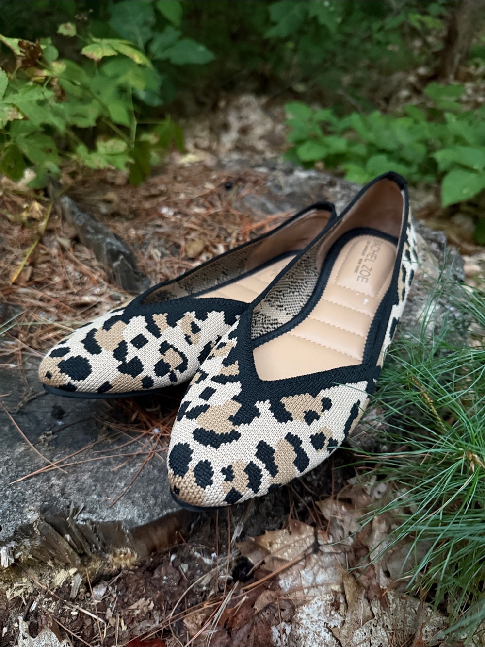 Rachel Zoe Leopard Knit Pointed-Toe Flats - Black & Tan